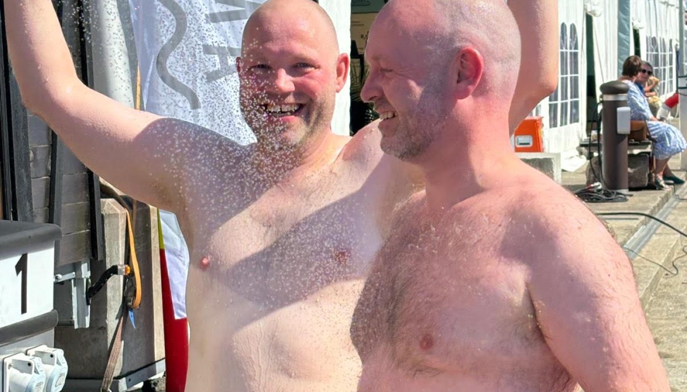 Jakobsen og Rytman, etter en liten dukkert under Arendalsuka 2024.